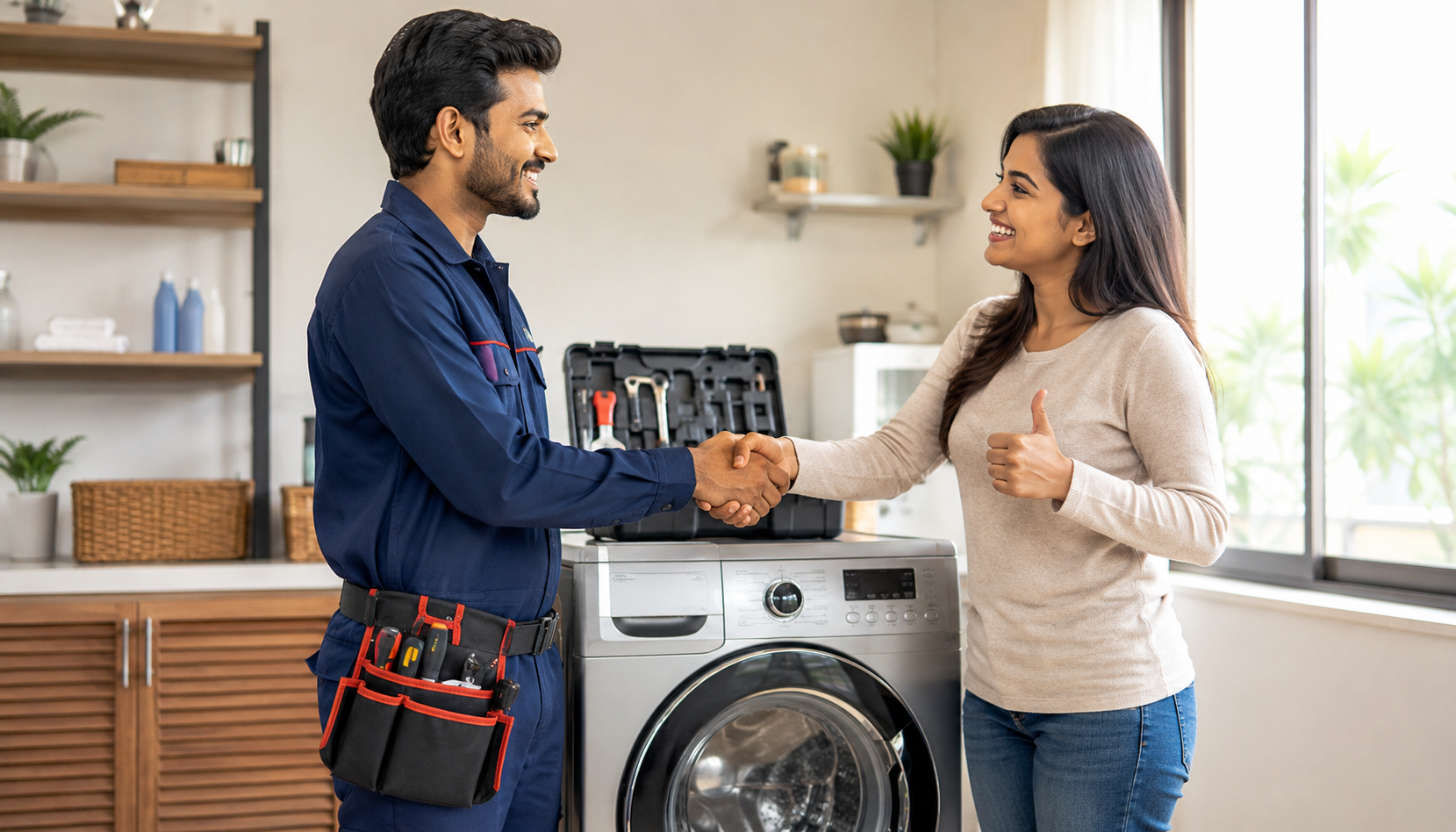 Happy customer receiving appliance repair service